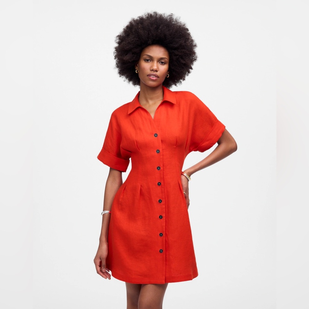 NWT Madewell Pleated Mini Shirtdress in 100% Linen - Picture 3 of 6